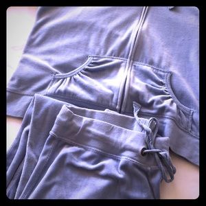 Velveteen sweat suit, sky blue.